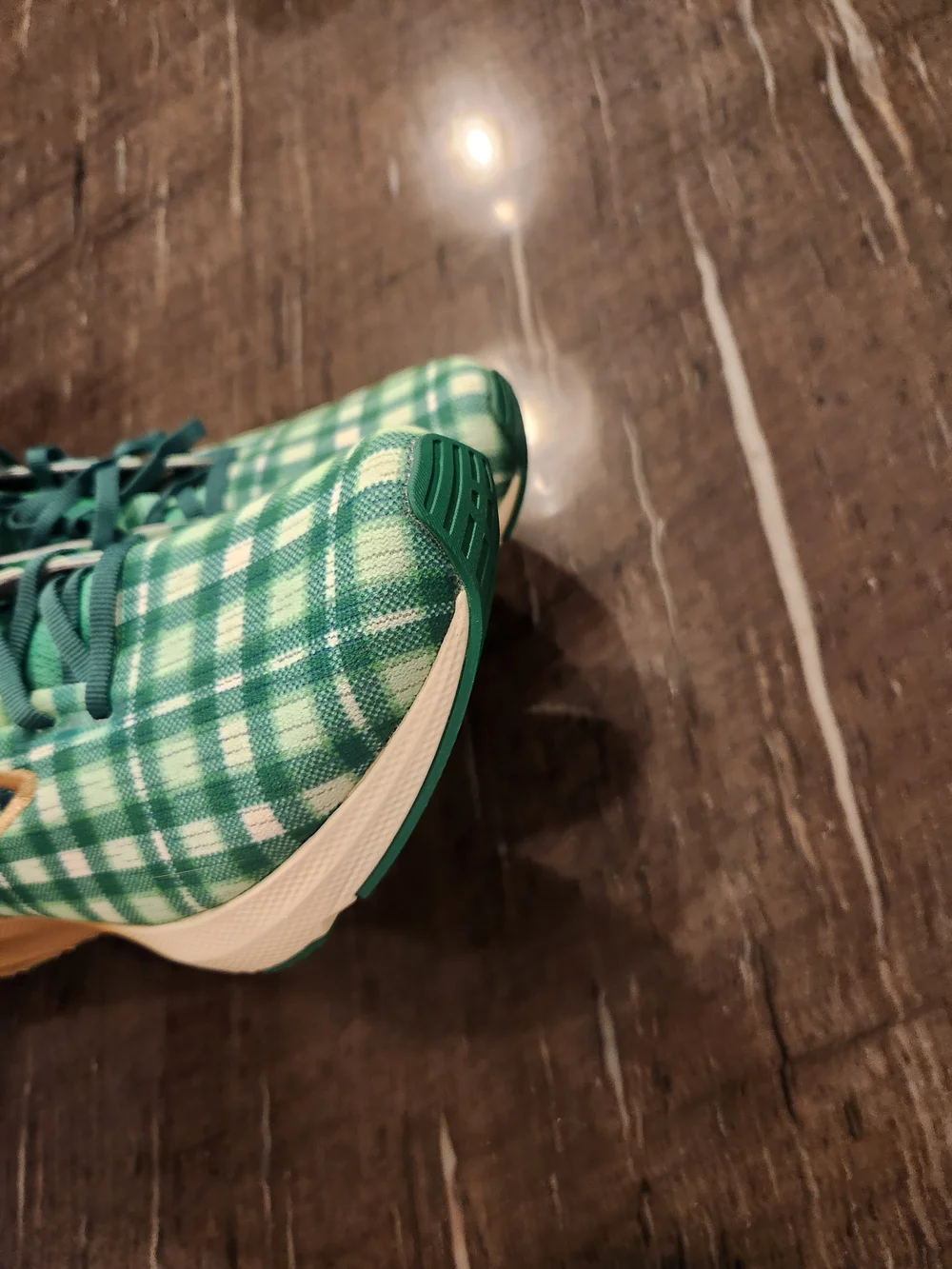Brooks Green Plaid Athletic Running Shoes with Gold Accents